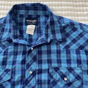 Men's Wrangler Blue Plaid Pearl Snap Long Sleeve Western Shirt Size XXL